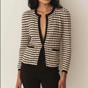 Doen Therese Cotton-Silk Black and White Striped Cardigan